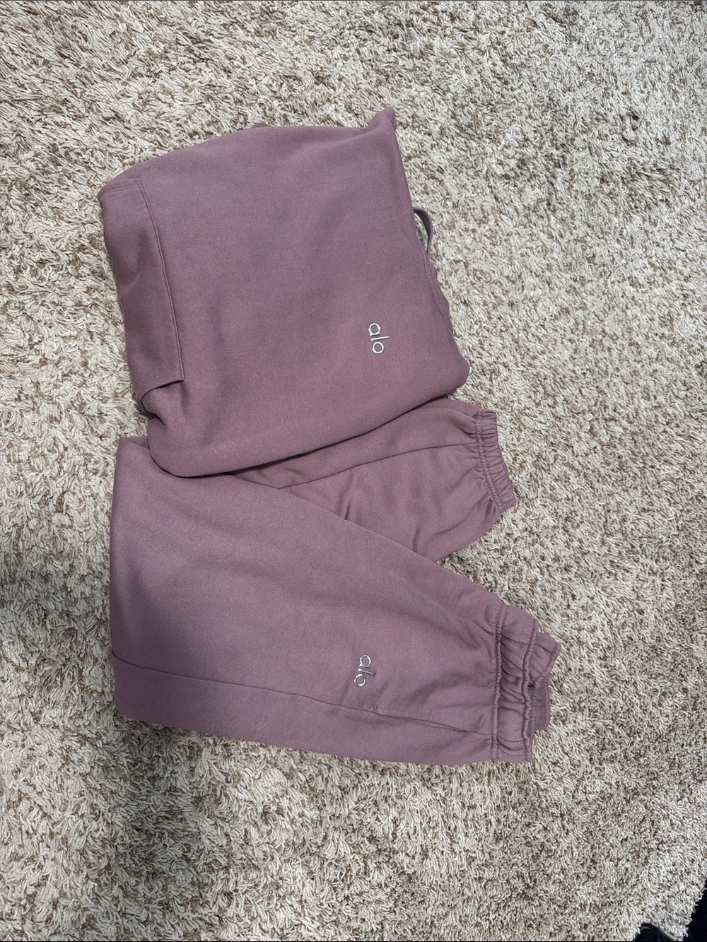 ALO Yoga Mauve Straight-Leg Sweatpants and Matching Hoodie